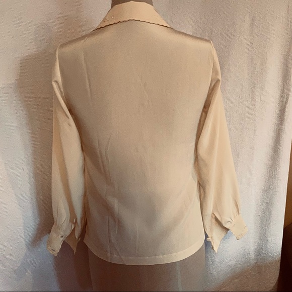 Vtg Pure silk XS pale yellow Chinese hand embroidered long sleeve blouse. NWT - Picture 5 of 9